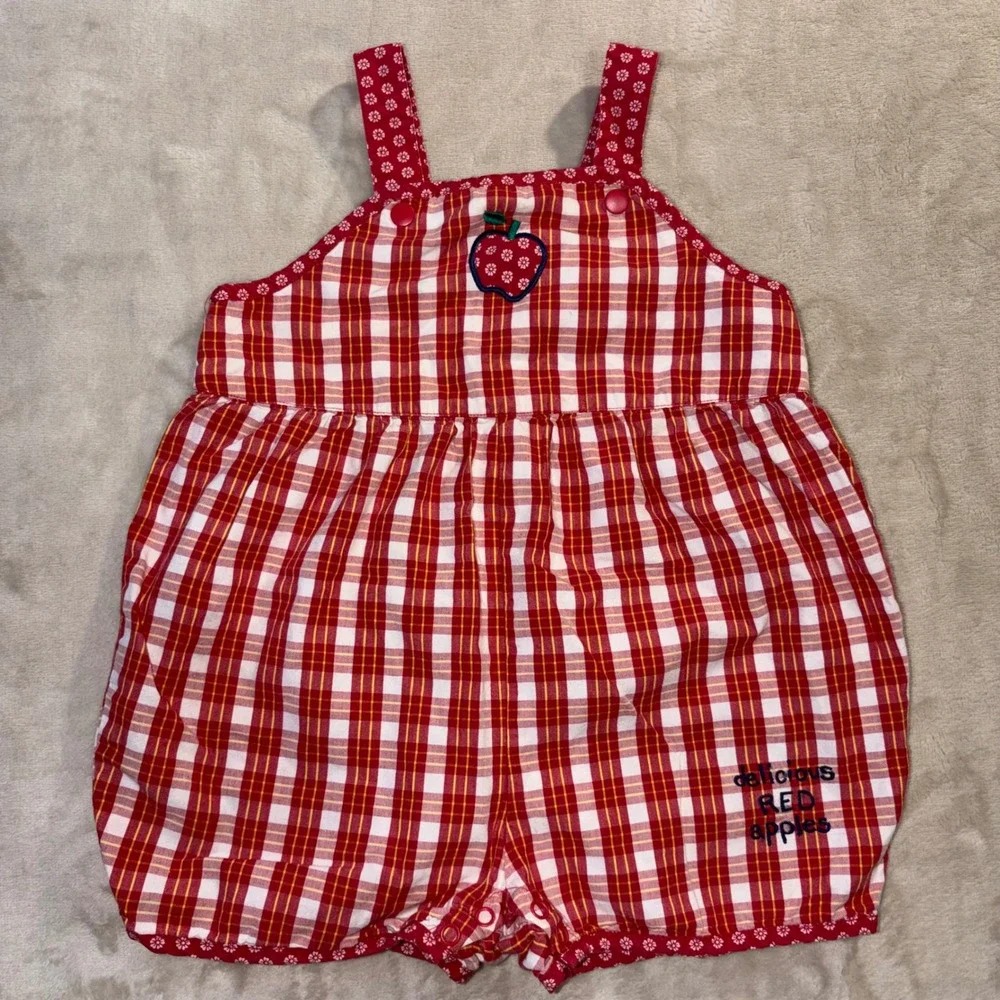 Vintage Gymboree Red Gingham Apple Romper 90s Rainbow Tag XS 18-24 Months